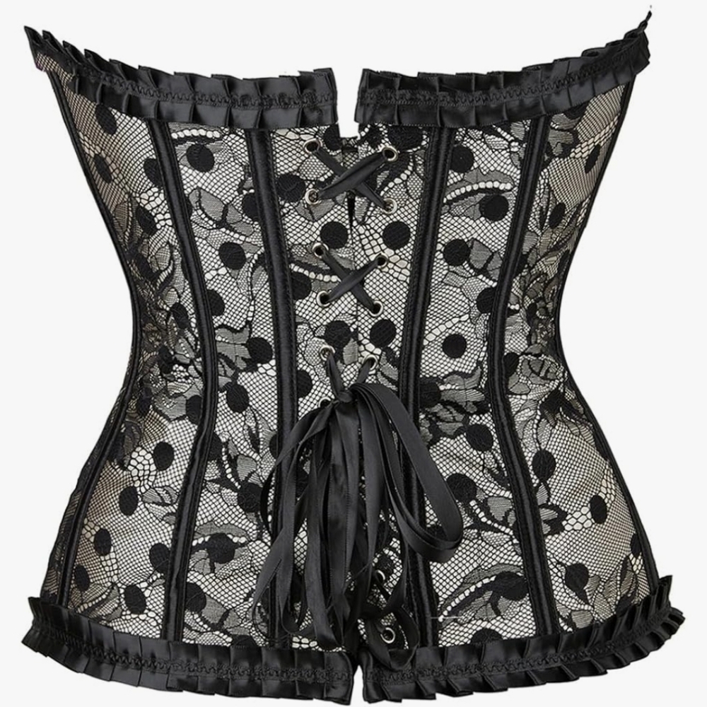 Elegant Black Polka Dot Lace Corset Bustier Shapewear. Size 4XL. - Picture 2 of 9